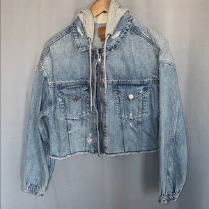 American Eagle Outfitters Cropped 100% Cotton Denim Jacket w/ hood 90s Size M